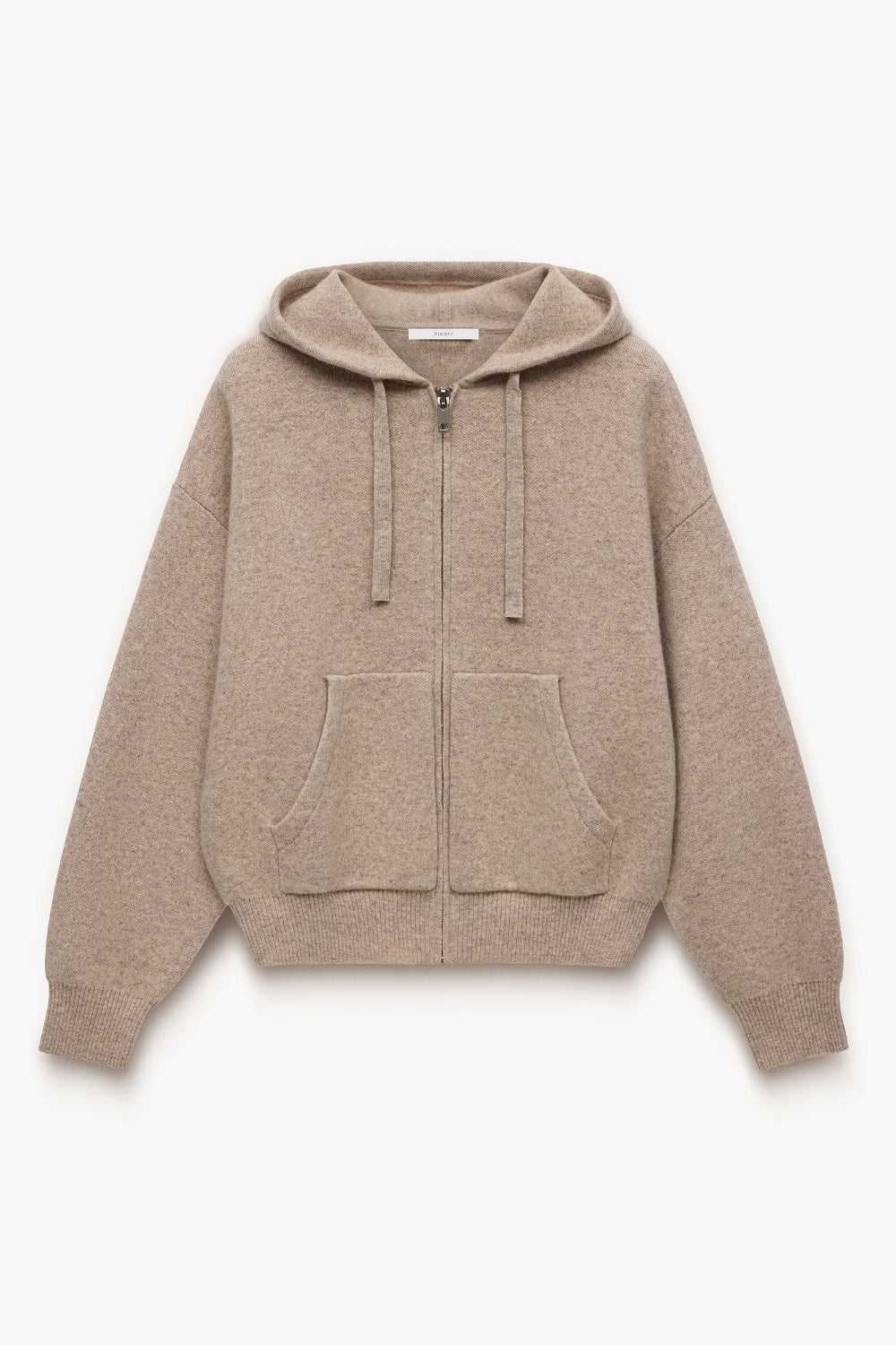 Wool with angora knitted hoodie Light beige melange PINXIT S