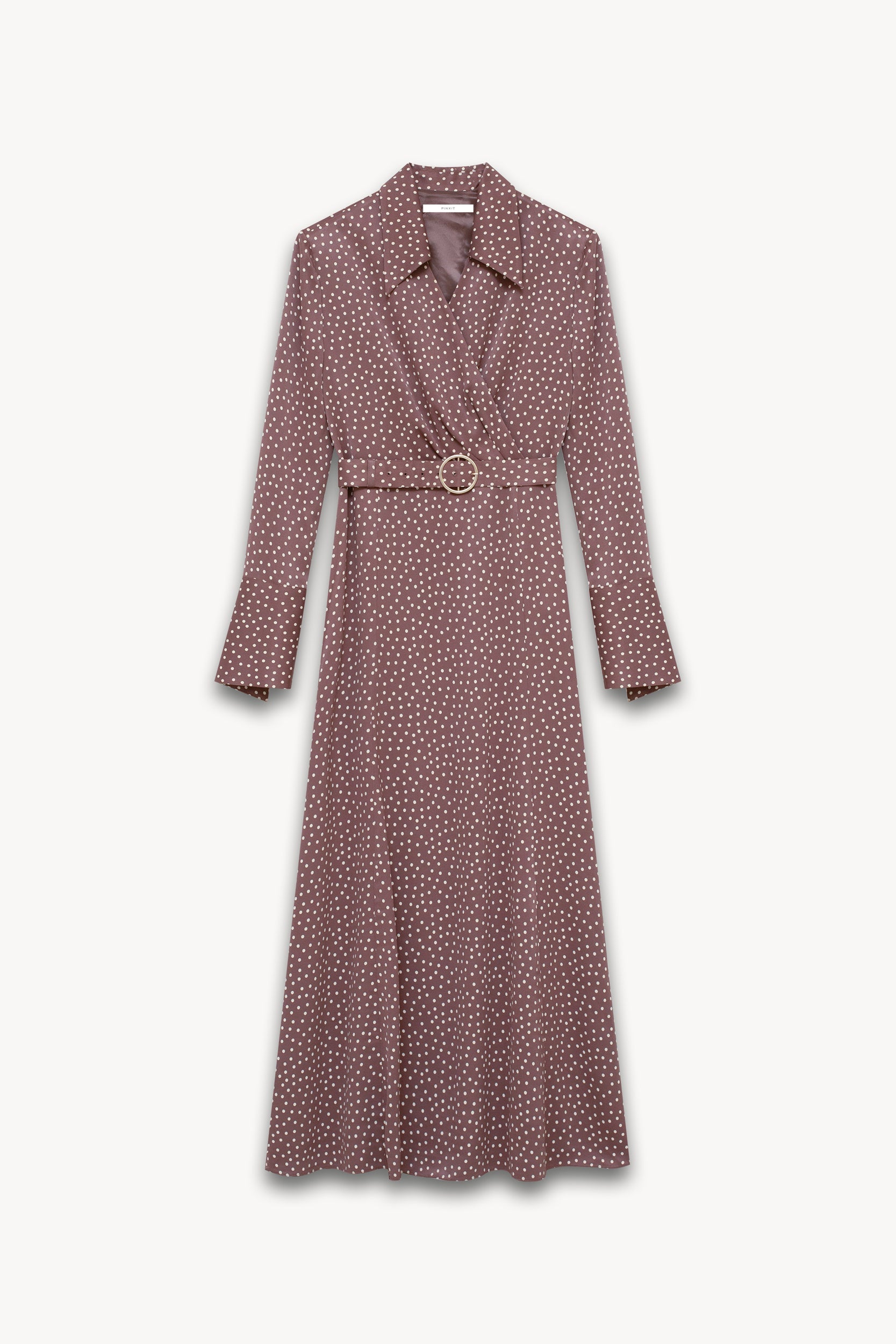 Satin wrap shirt-dress Taupe/Ecru PINXIT EU 36