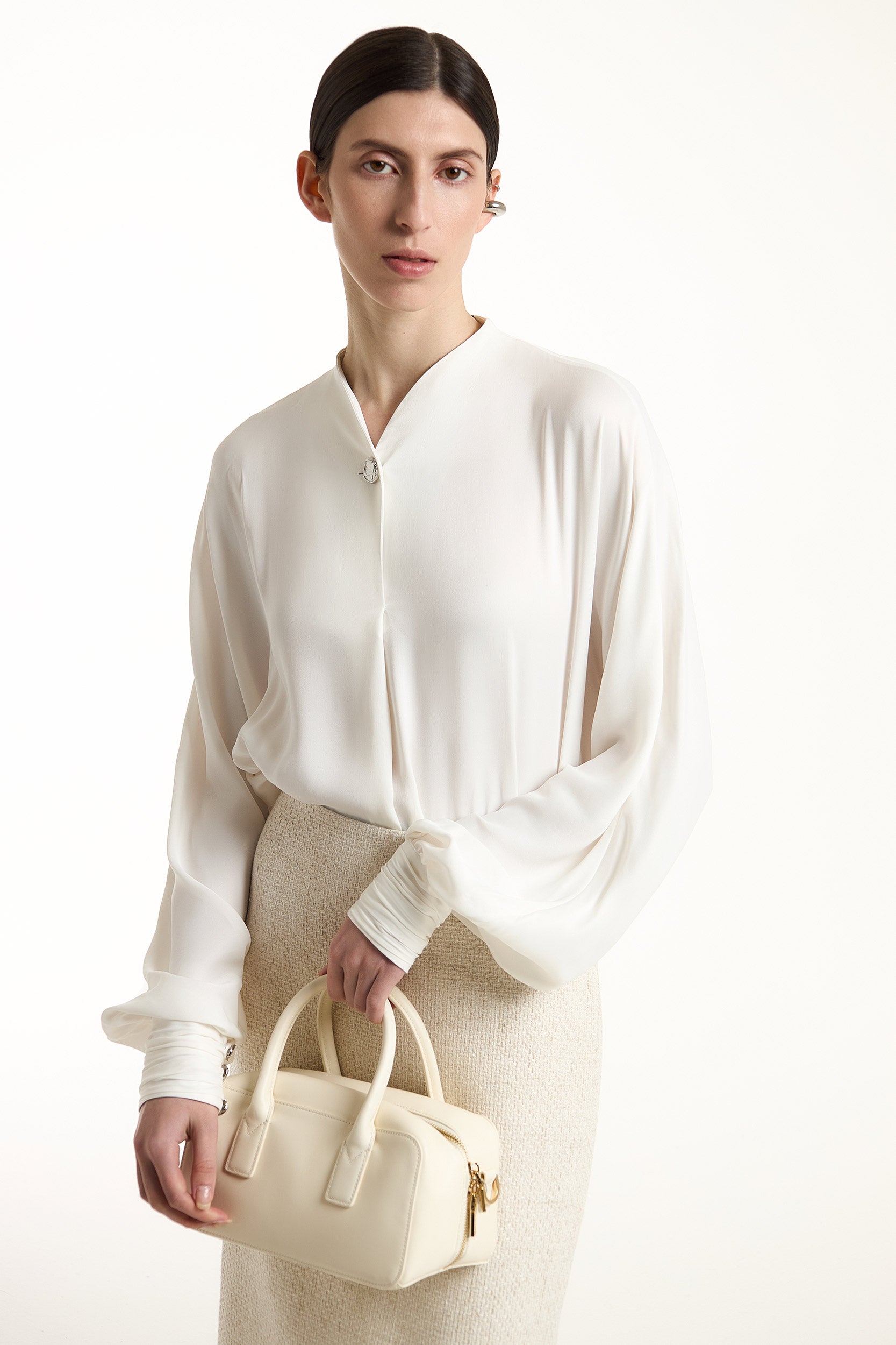 Voluminous-sleeve satin blouse PINXIT