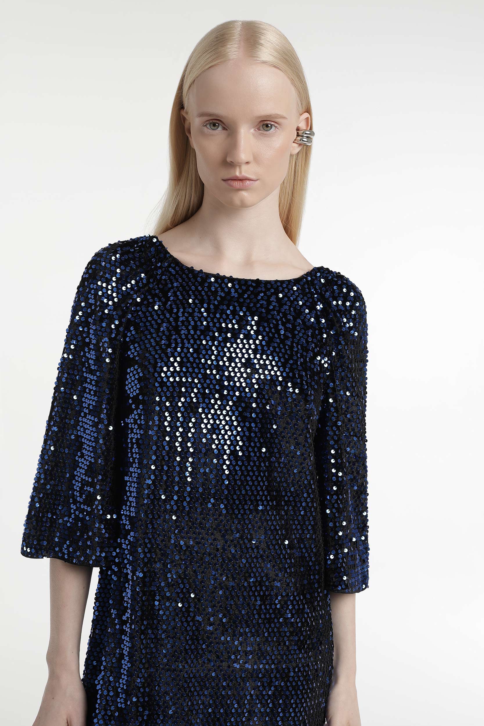 Sequin velvet dress | Blue color | Womenswear | PINXIT Blue / EU 40 Sequin velvet dress | Blue color | Womenswear | PINXIT Blue / EU 40