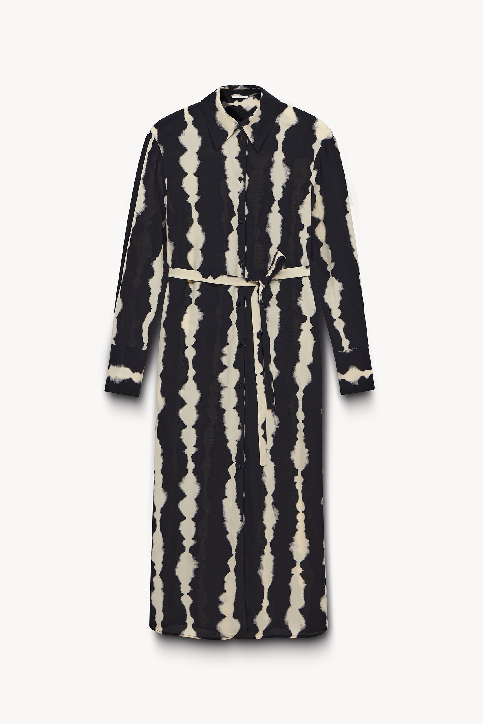 Tie-dye belted shirt dress Black/Ecru PINXIT EU 36