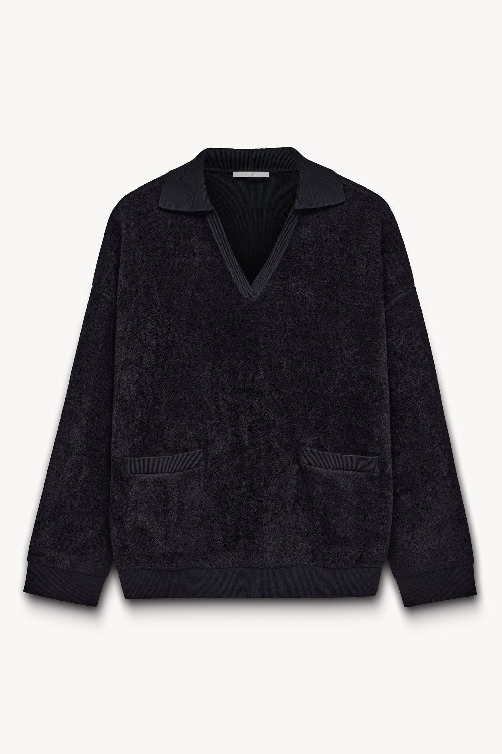 Polo collar velour jumper Black PINXIT S/M