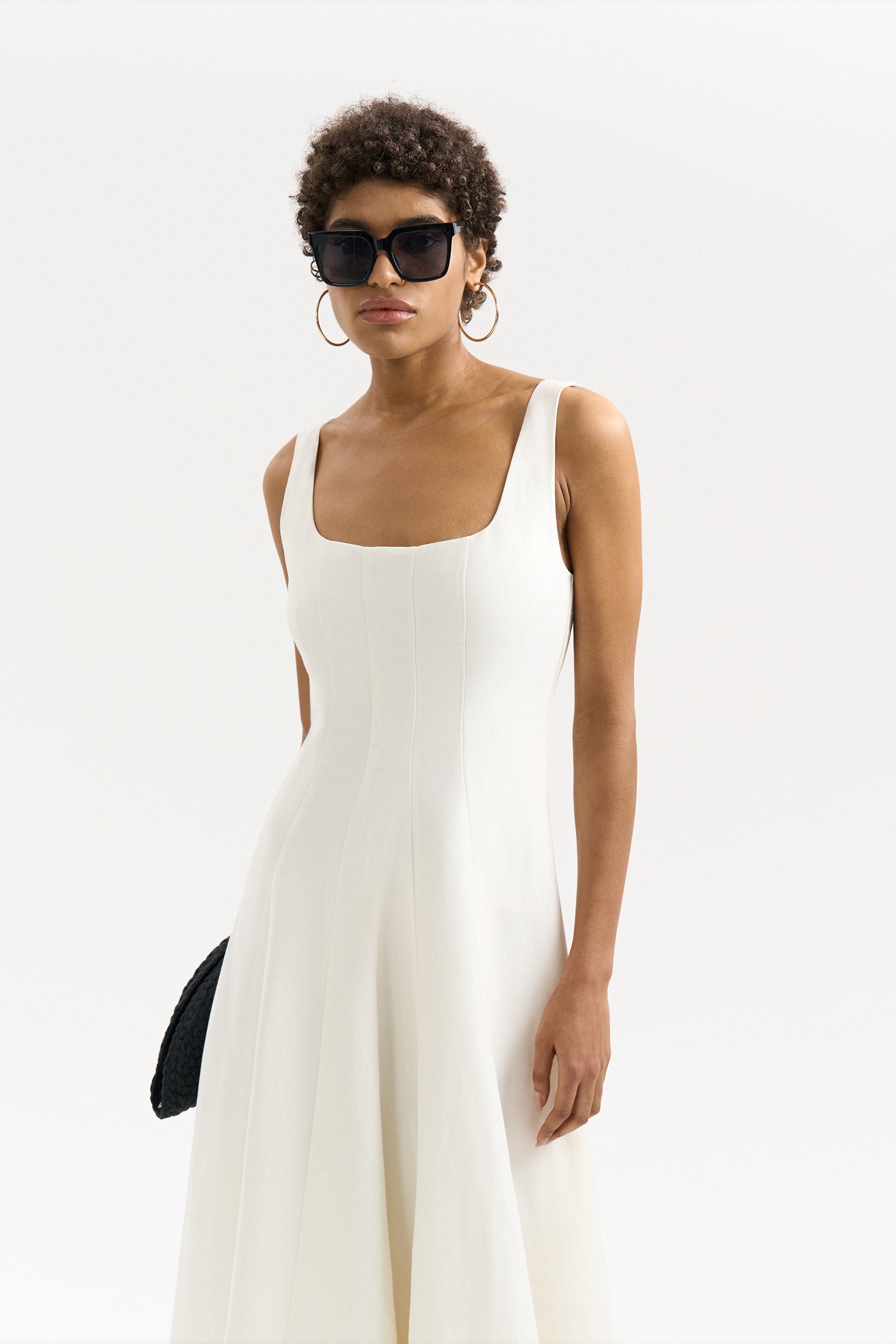 Flared dress with linen PINXIT