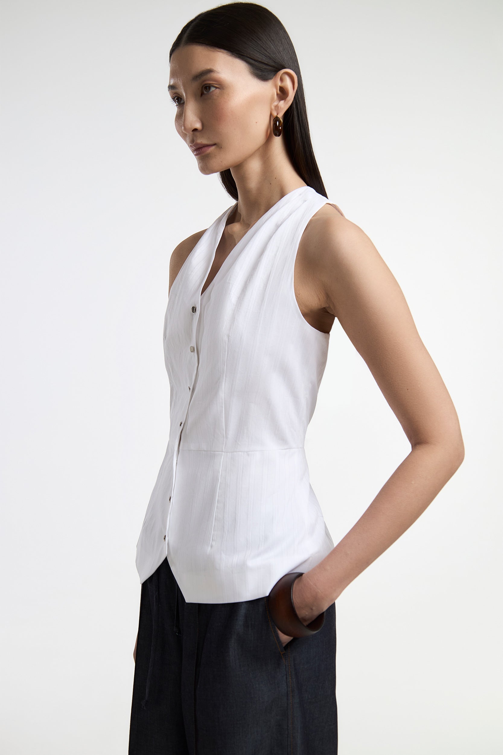 Textured striped cotton top PINXIT