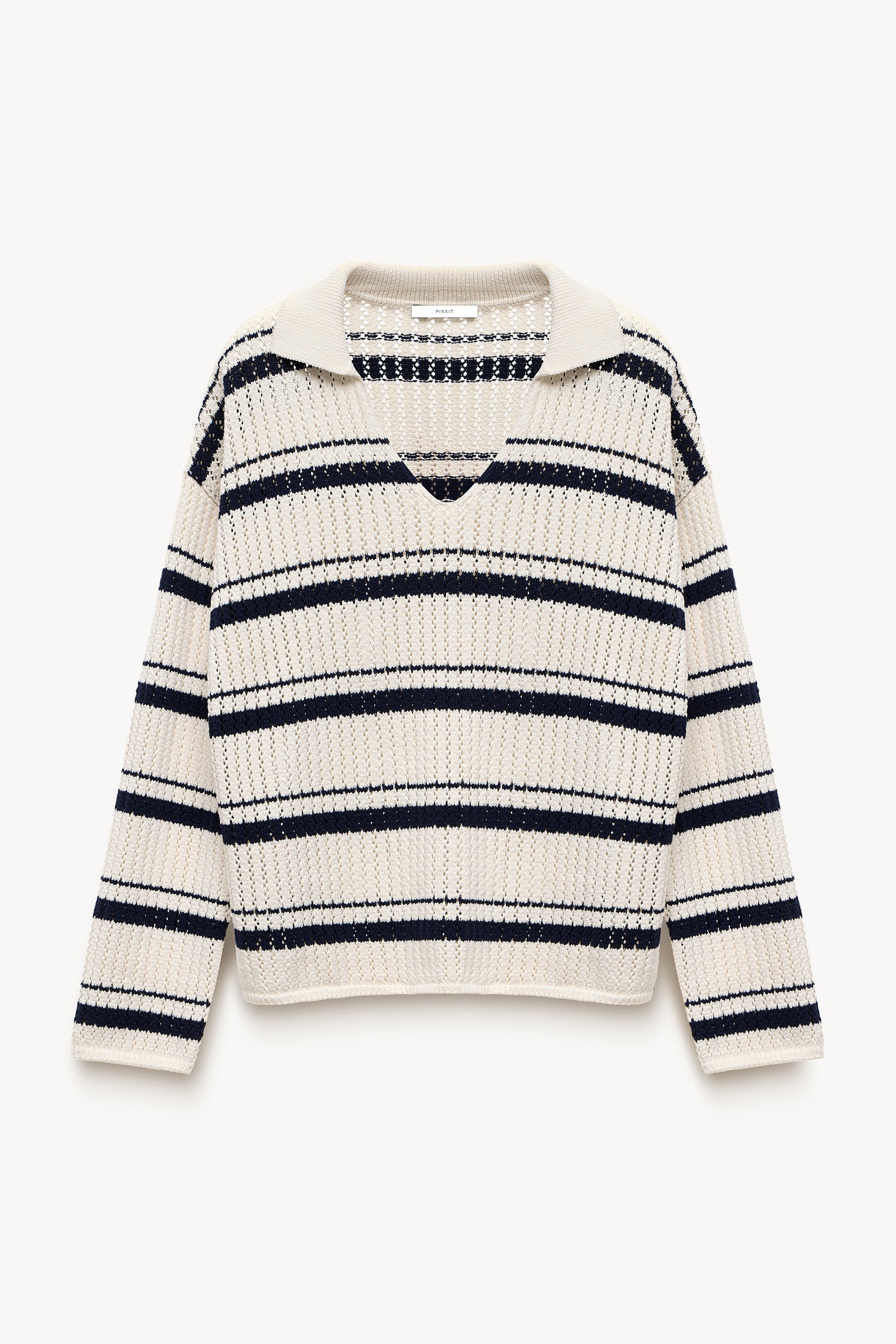 Striped polo-jumper Ecru/Navy blue PINXIT XS