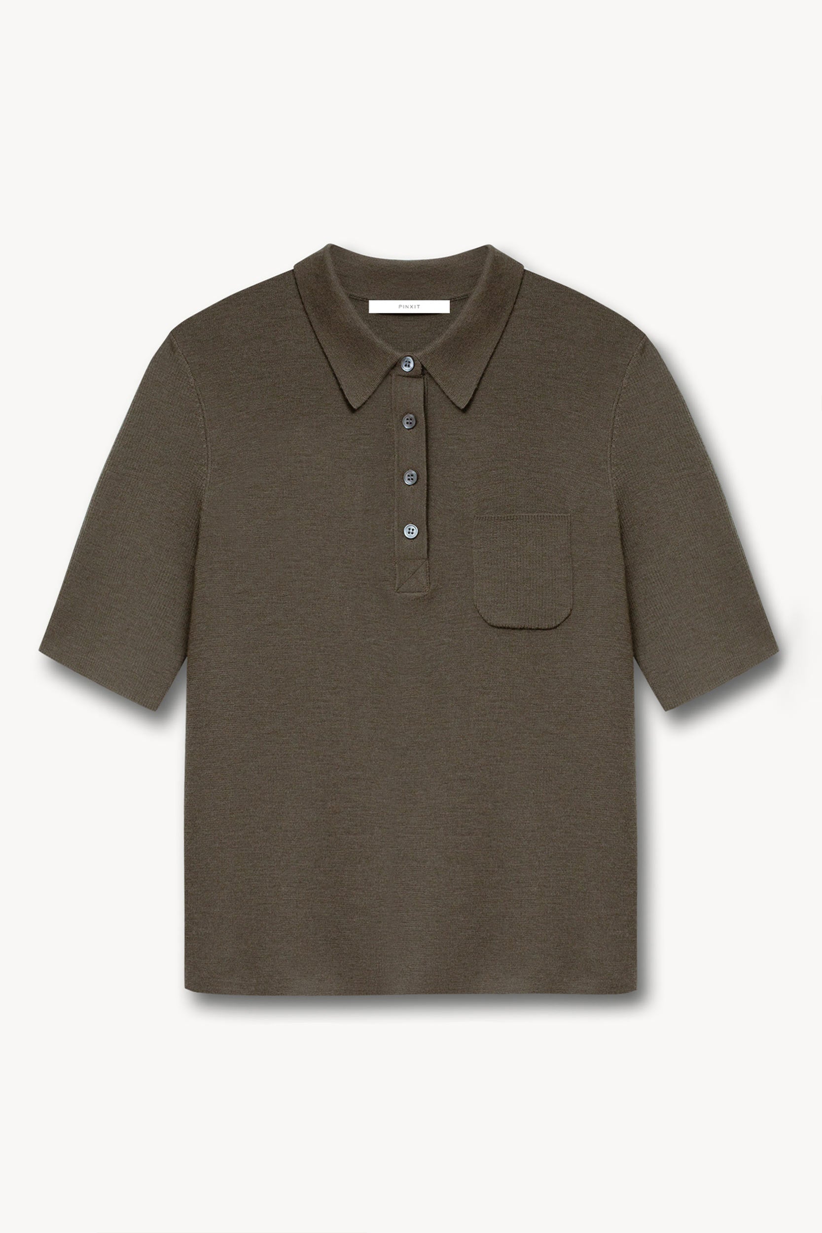 Wool polo with a pocket Tobacco PINXIT XS