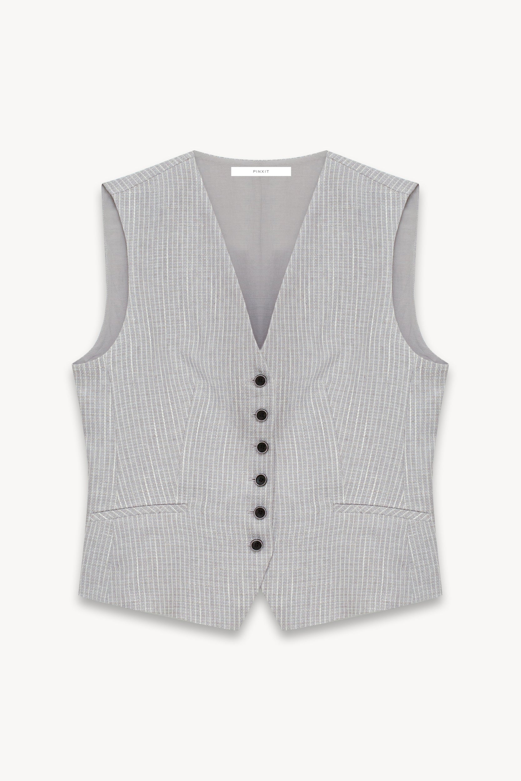 Textured striped linen gilet Cocoa/Ecru PINXIT EU 36
