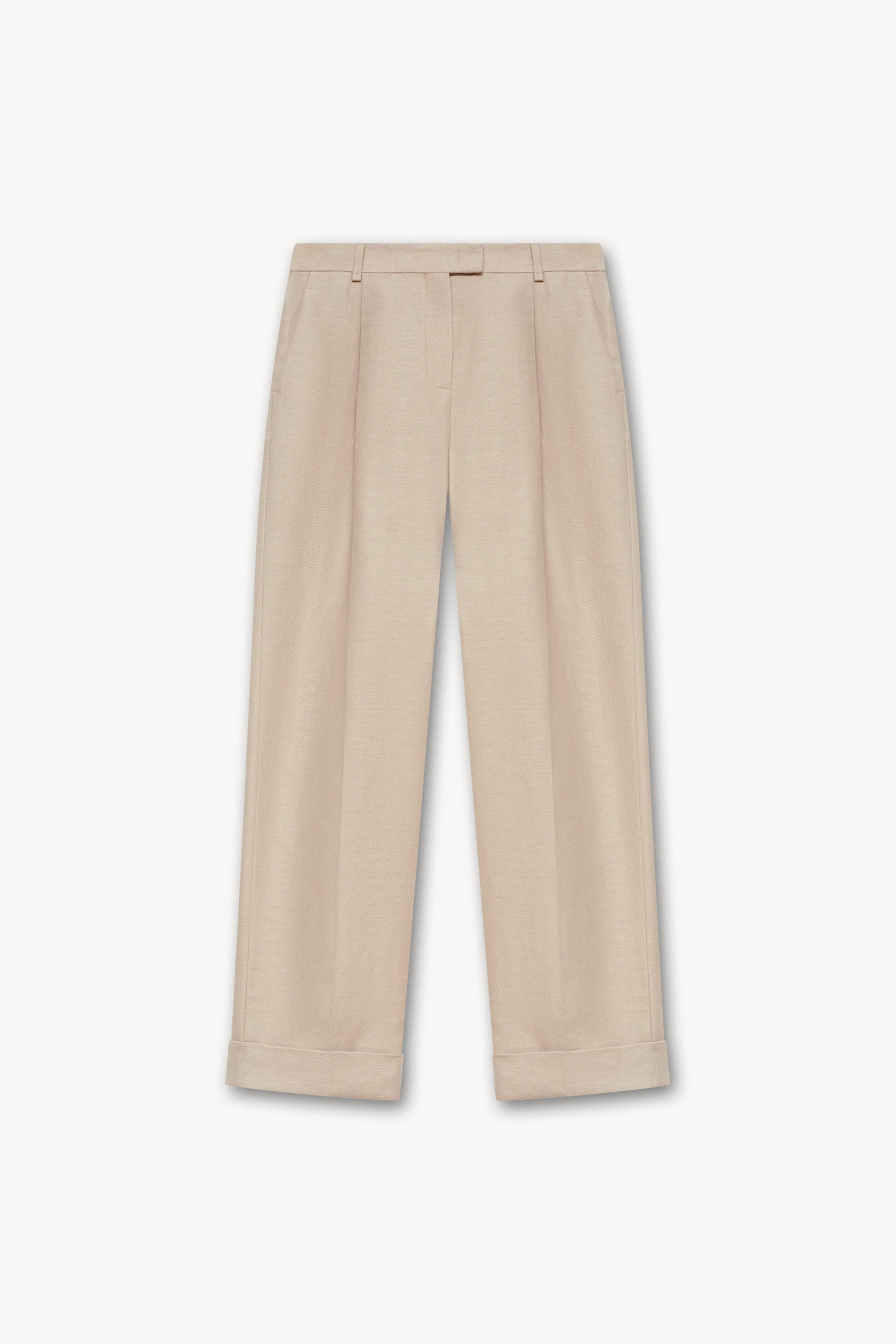 Turn-up hem linen trousers Beige PINXIT EU 34